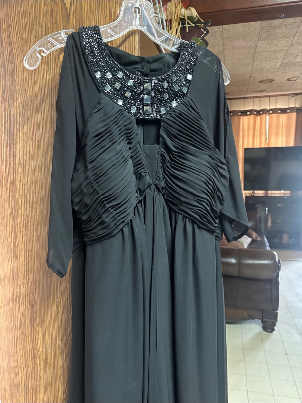 Cachet Black Beaded Long Sleeve Evening Gown